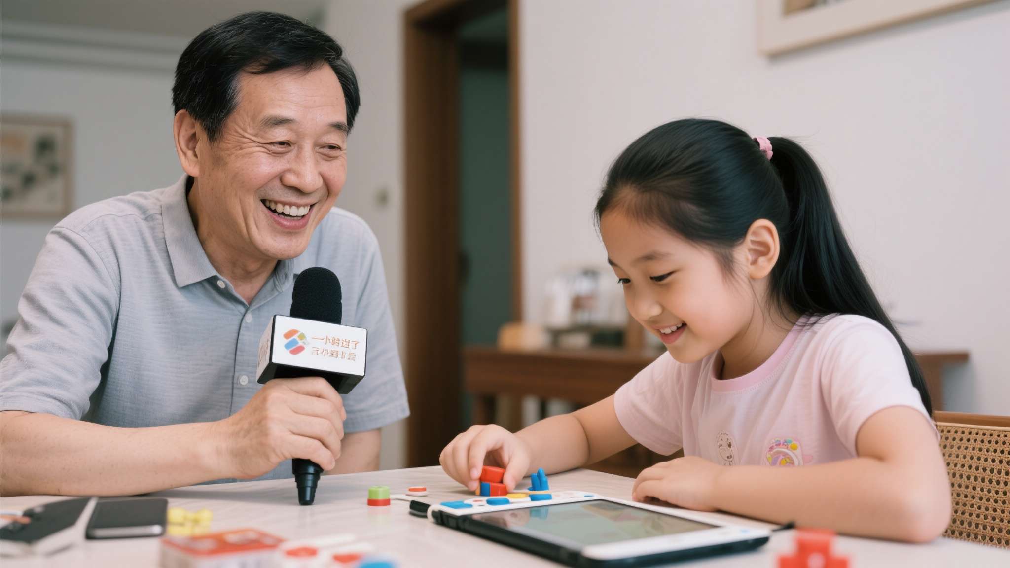 父亲在采访中笑着回忆："我原本以为她玩两分钟就腻了，结果一抬头，一个小时过去了，